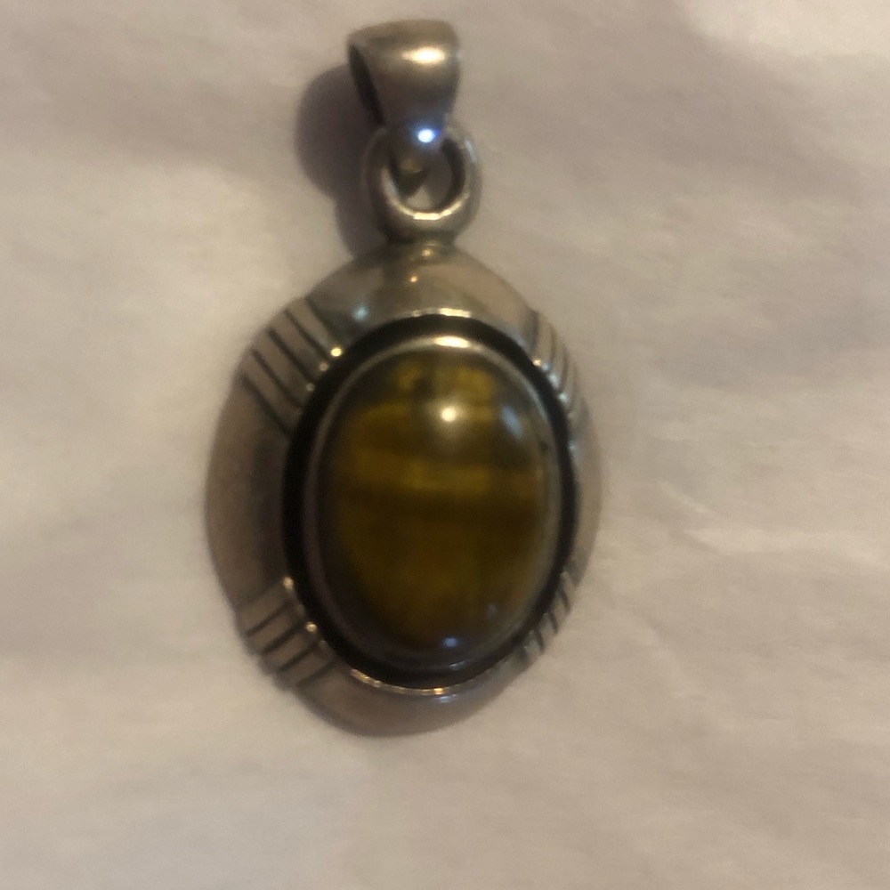 Pendant- Sterling Silver Tiger Eye Brown stone Pendant